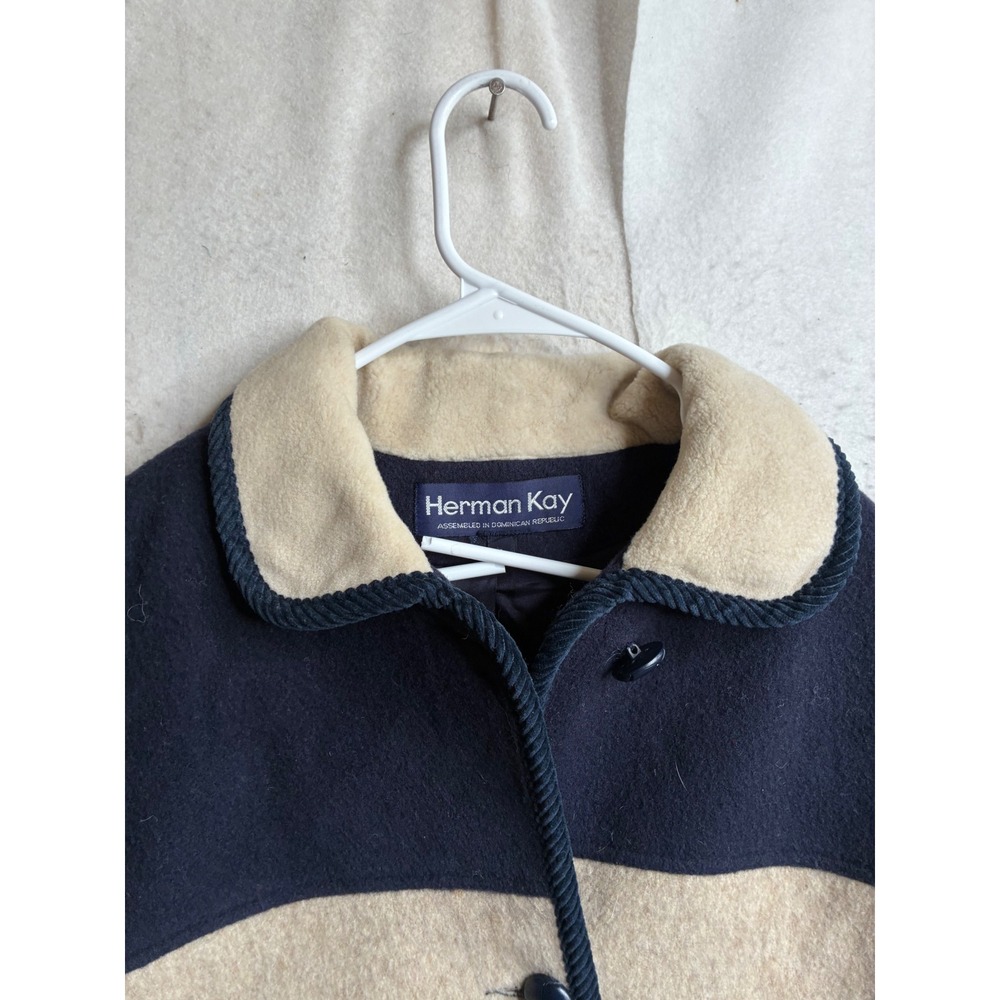 Herman Kay Wool Blend Colorblock Jacket Navy Cream Grey Vintage Size 6 - Picture 9 of 10